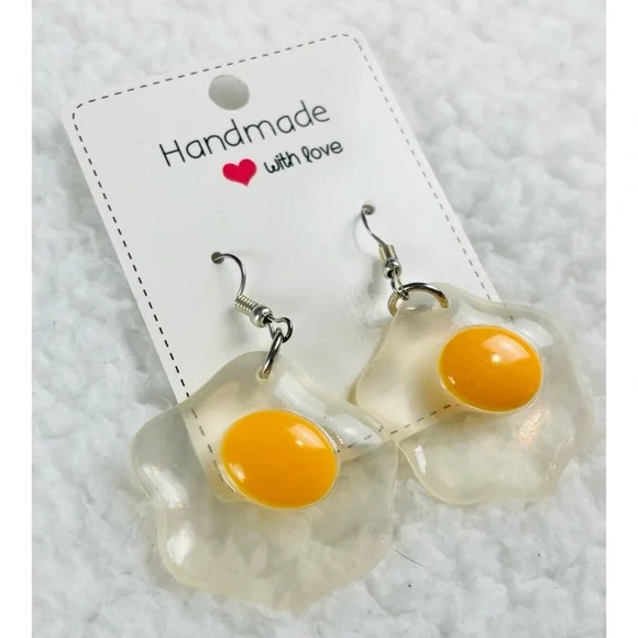 (NWOT) Handmade Fried Egg Dangle Earrings - Picture 4 of 8